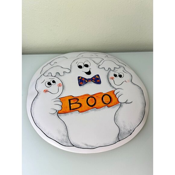 Halloween Ghost Trio BOO Set of 4 Vinyl Circle Placemats Happy Cute Bow Tie - Picture 9 of 13